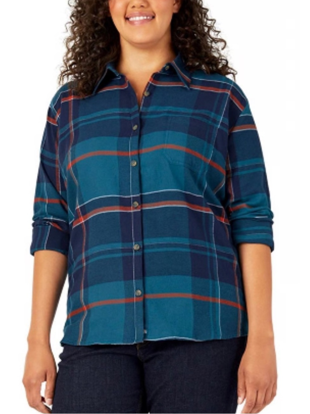 Dickies Teal & Navy Plaid Button-Up Flannel